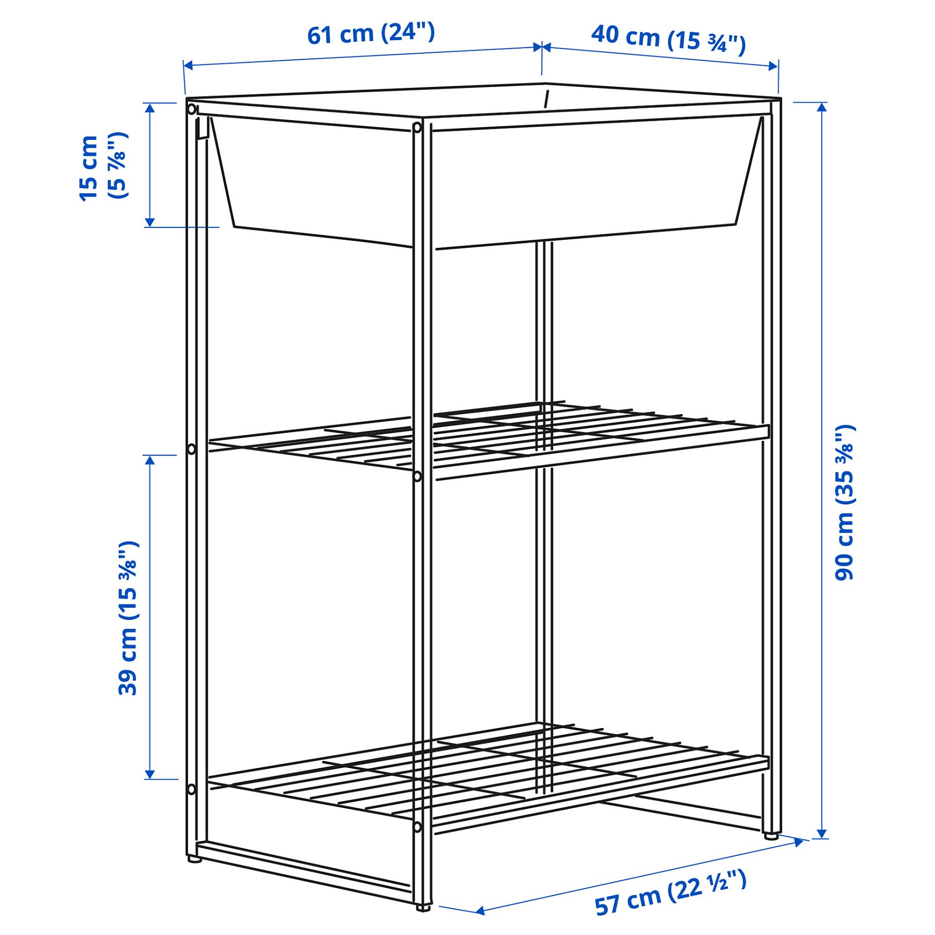 JOSTEIN, shelving unit with container/in/outdoor/wire, 61x40x90 cm, 894.371.78