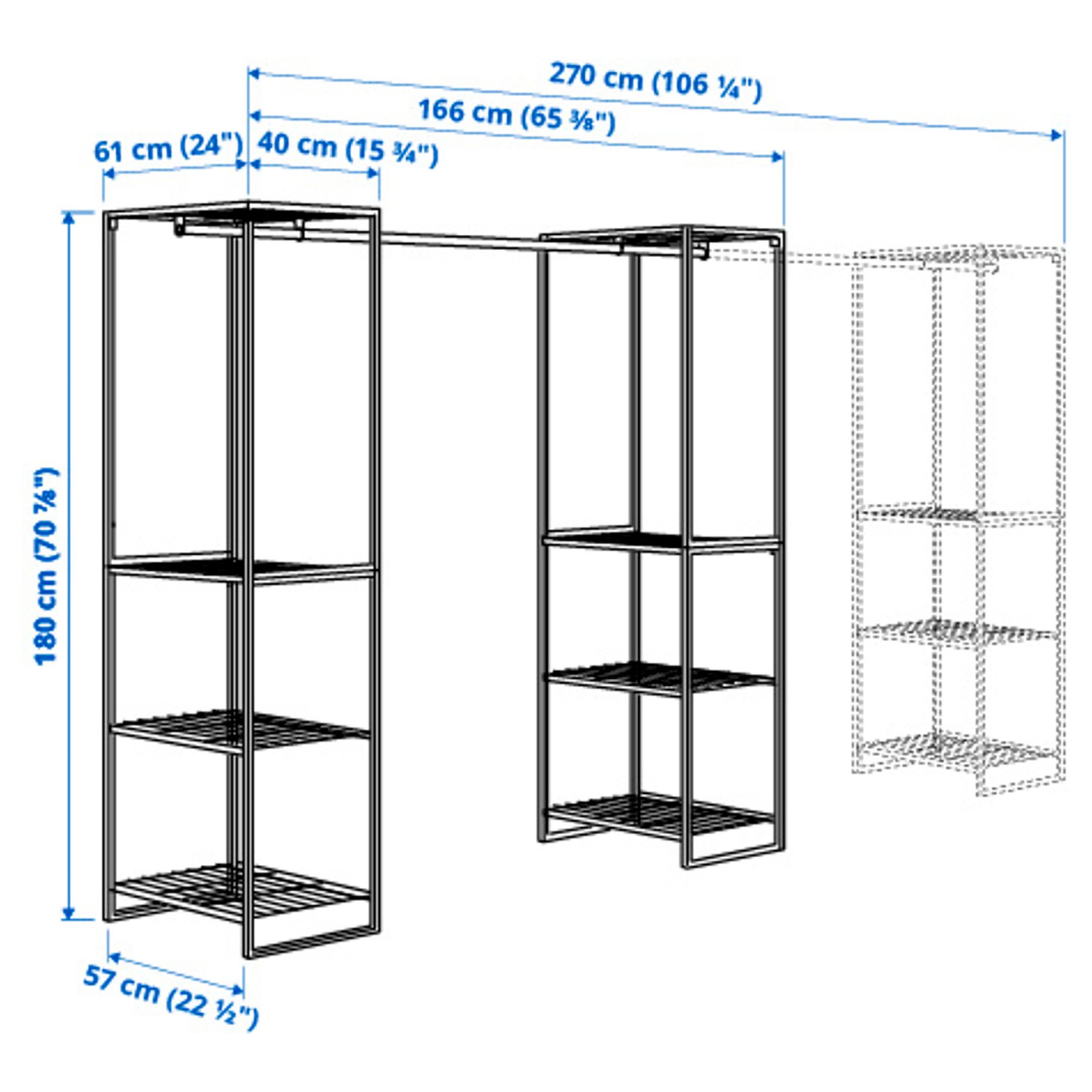 JOSTEIN, shelving unit with clothes rod/in/outdoor/wire, 61x166/270x180 cm, 894.372.77