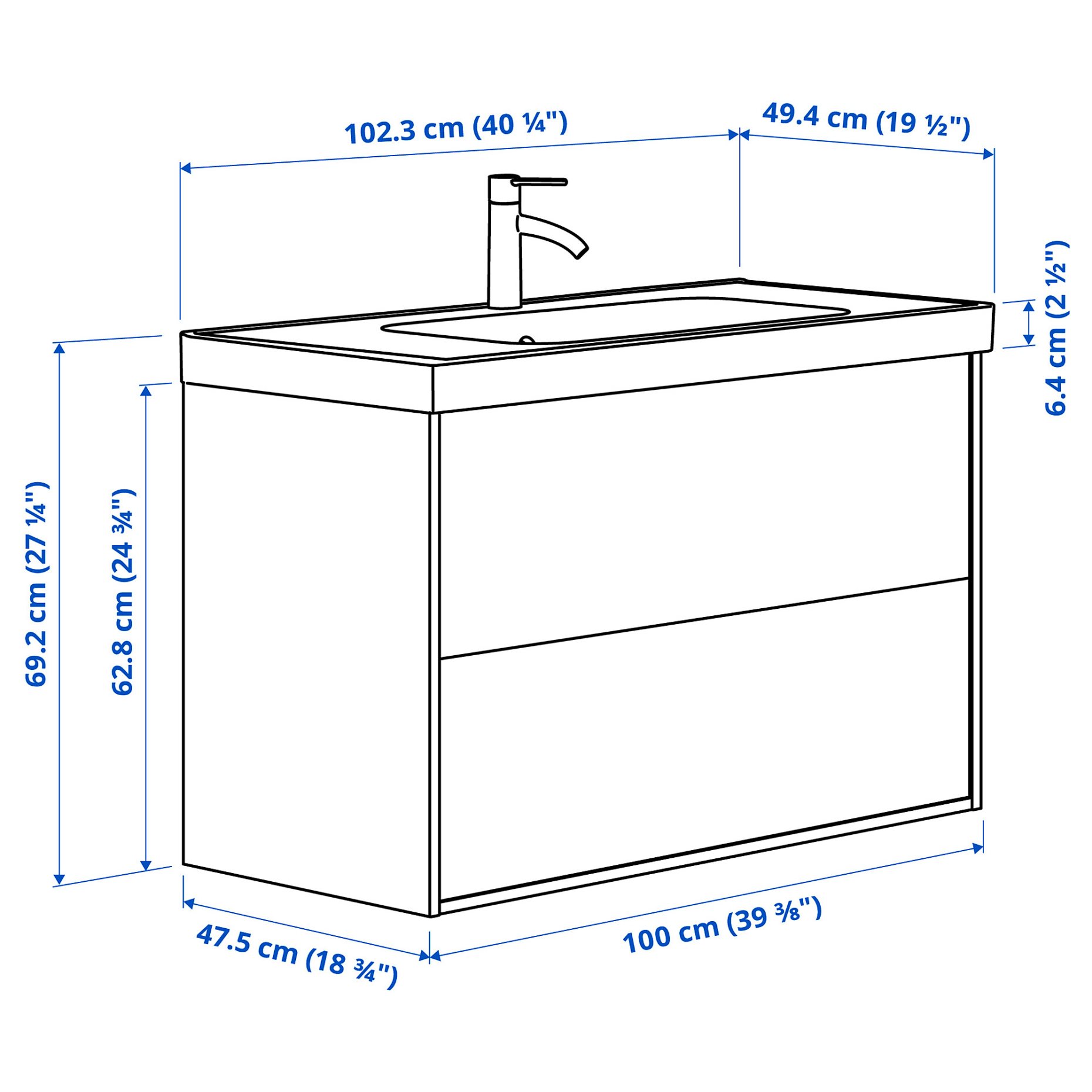 TANNFORSEN/ORRSJON, wash-stand with drawers/wash-basin/tap, 102x49x69 cm, 895.213.32