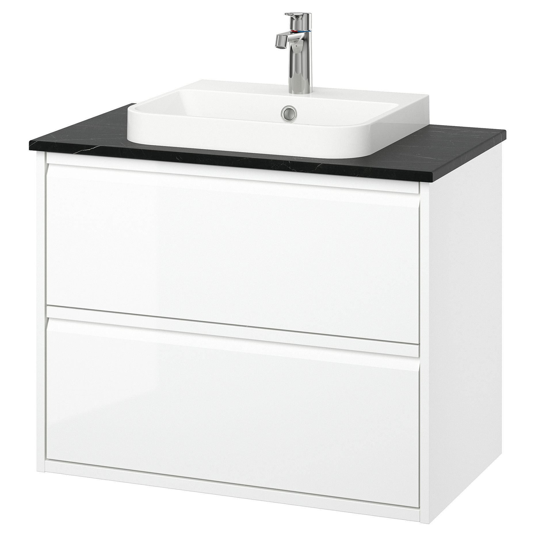 ANGSJON/BACKSJON, wash-stand with drawers/wash-basin/tap/high-gloss, 82x49x71 cm, 895.213.94