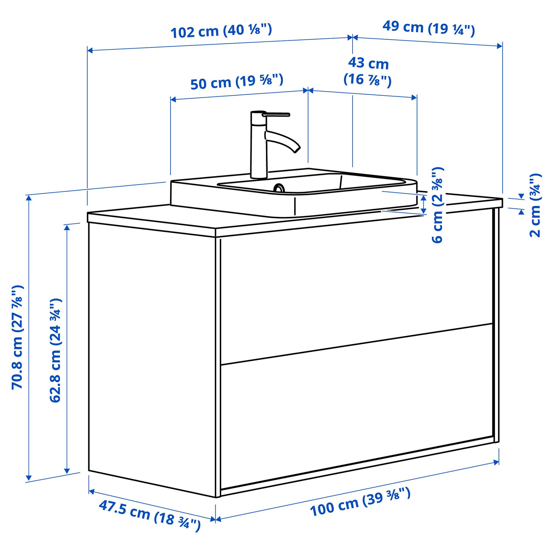 ANGSJON/BACKSJON, wash-stand with drawers/wash-basin/tap, 102x49x71 cm, 895.216.00