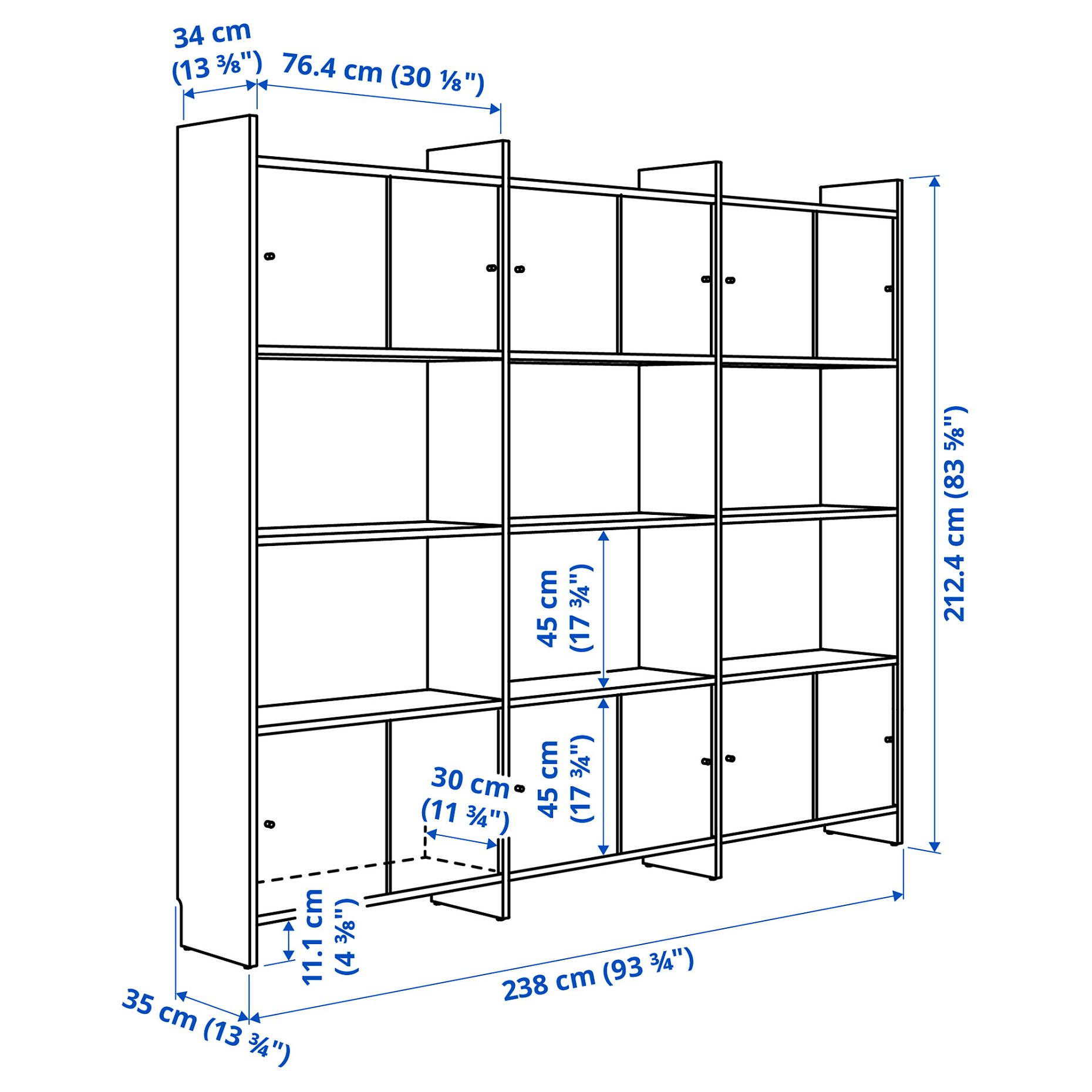 LÅDMAKARE, storage combination with sliding doors and 3 shelves, 238x35x212 cm, 895.646.75