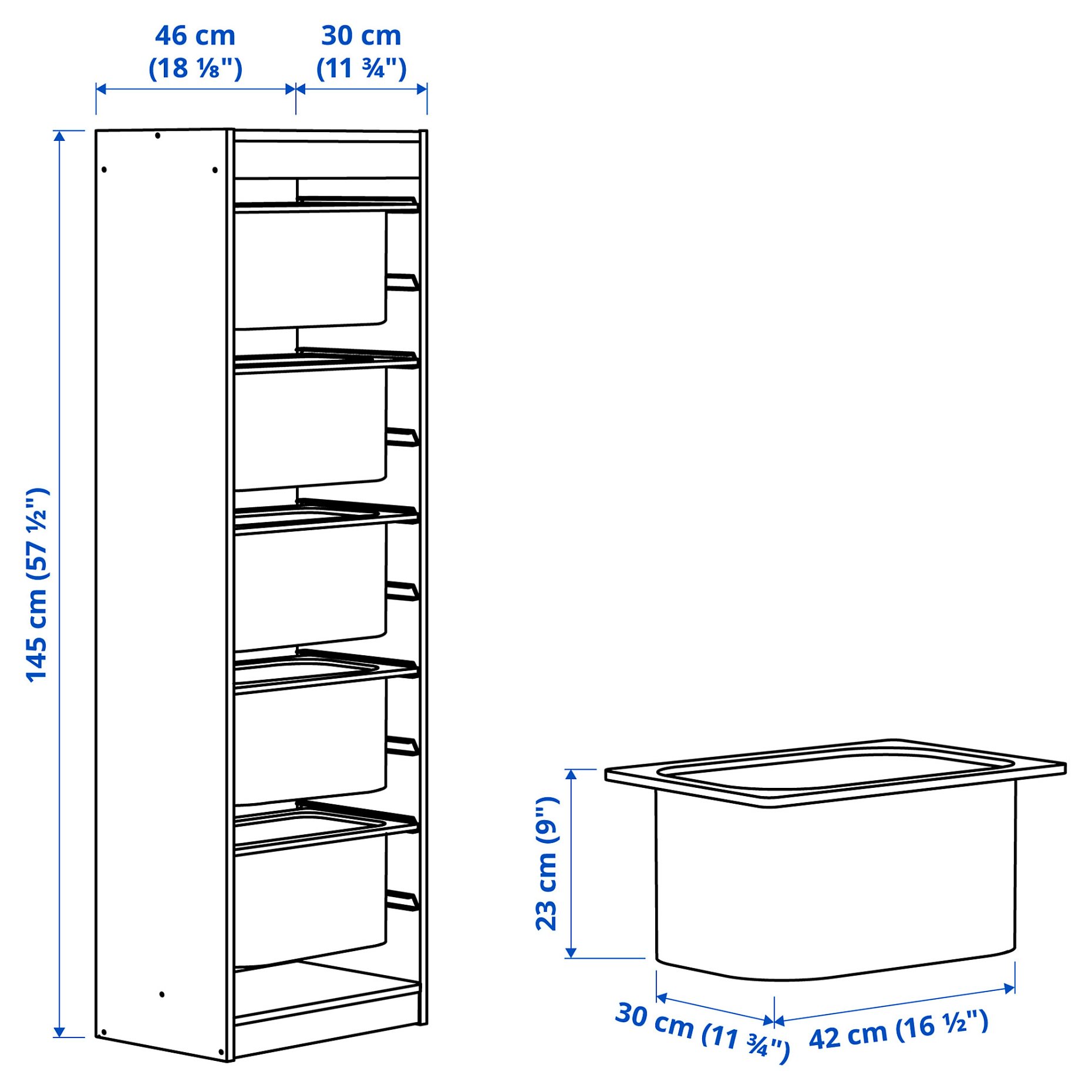 TROFAST, storage combination with boxes, 46x30x145 cm, 895.754.81