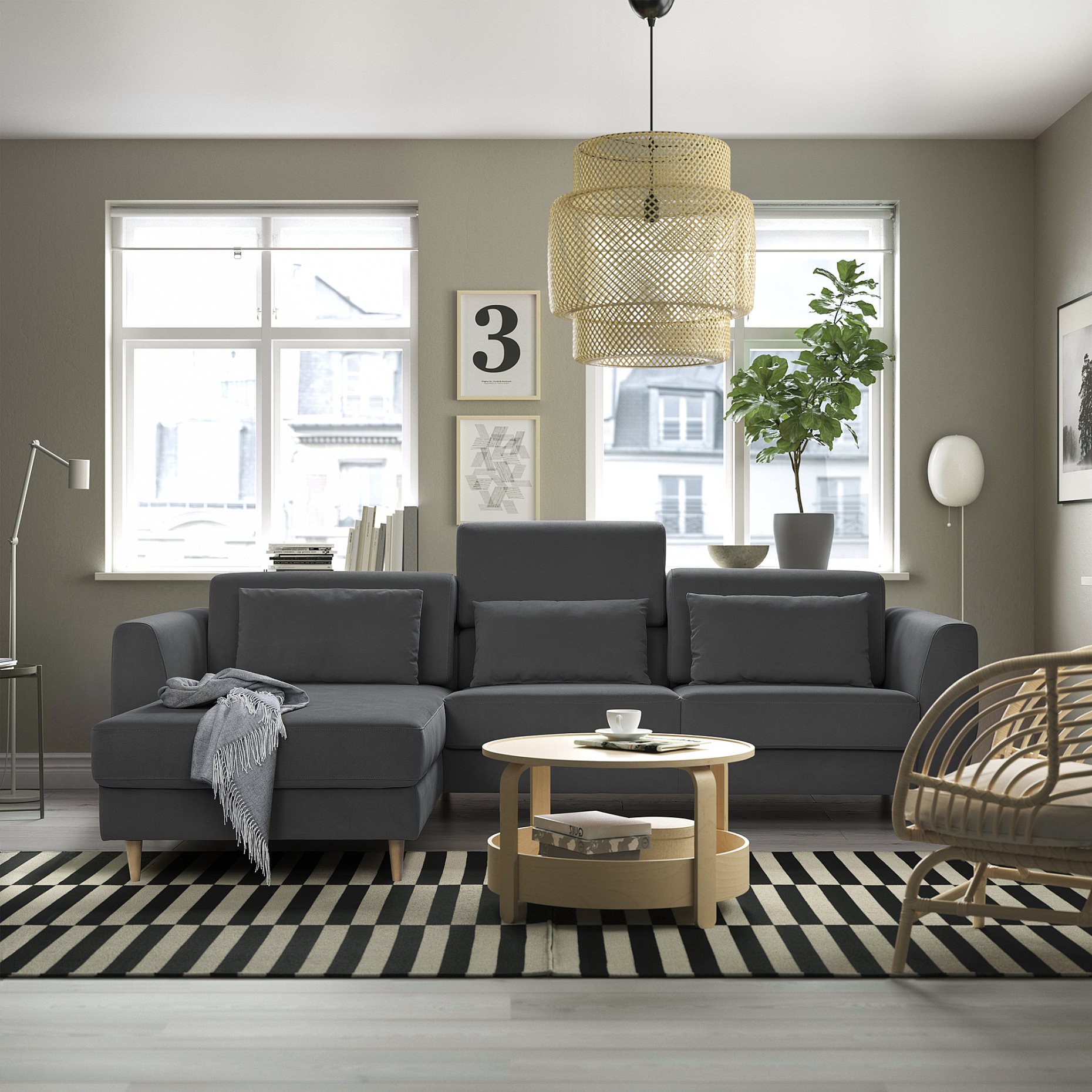 SLATORP, 3-seat sofa with chaise longue, 895.775.74