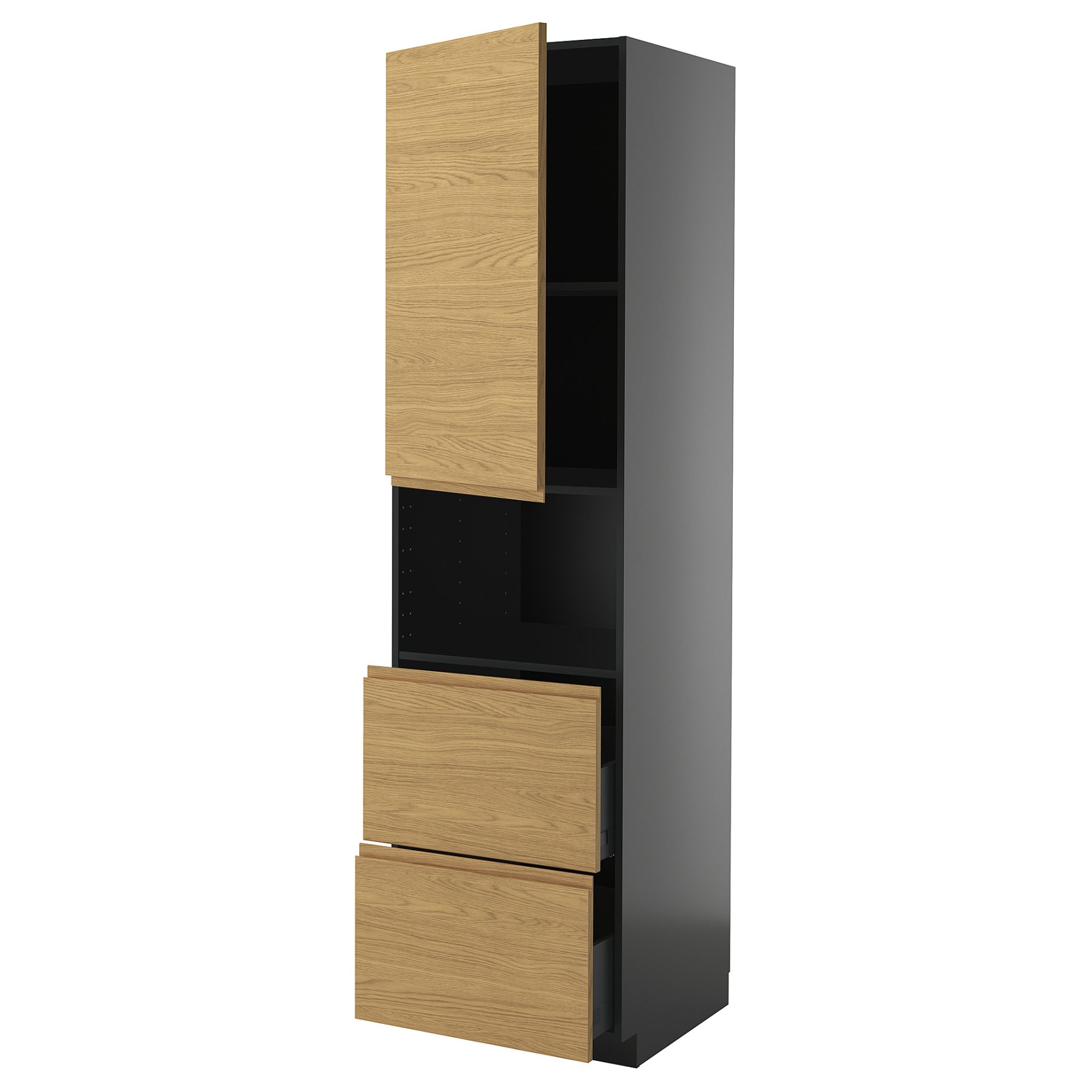 METOD/KNIVSHULT, high cabinet for microwave with door/2 drawers, 60x60x220 cm, 895.887.56