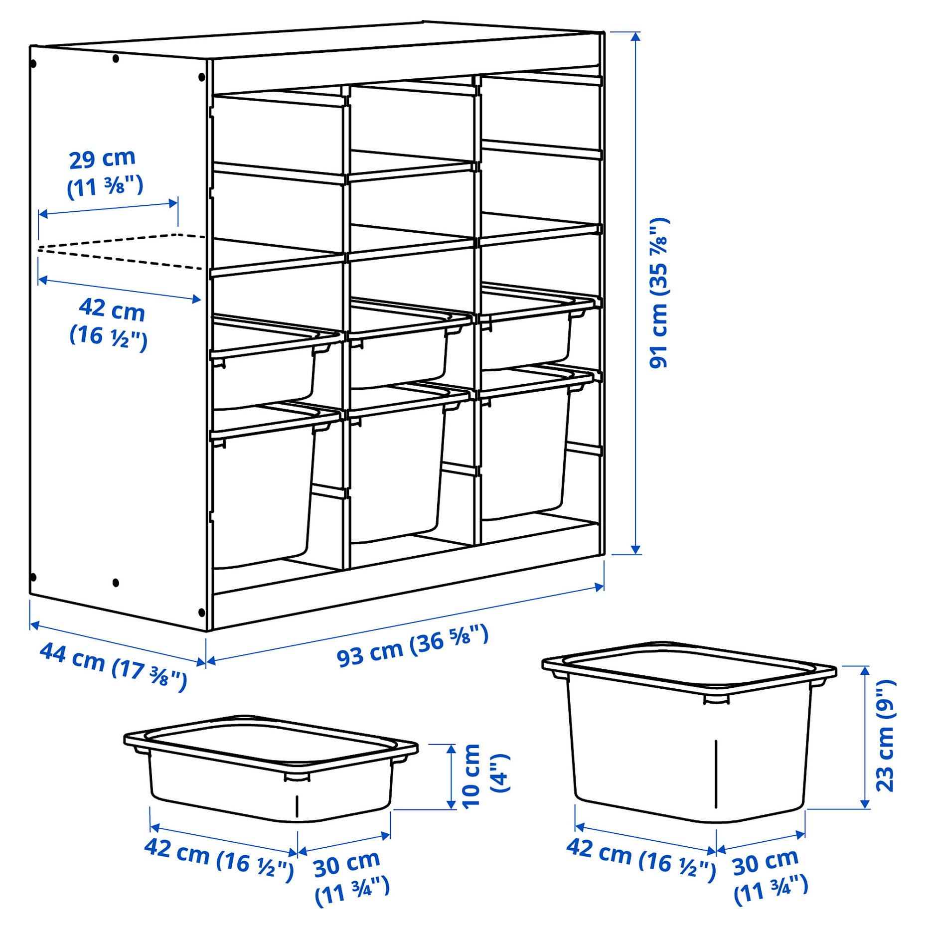 TROFAST, storage combination room divider with shelves and boxes, 93x44x91 cm, 896.125.77