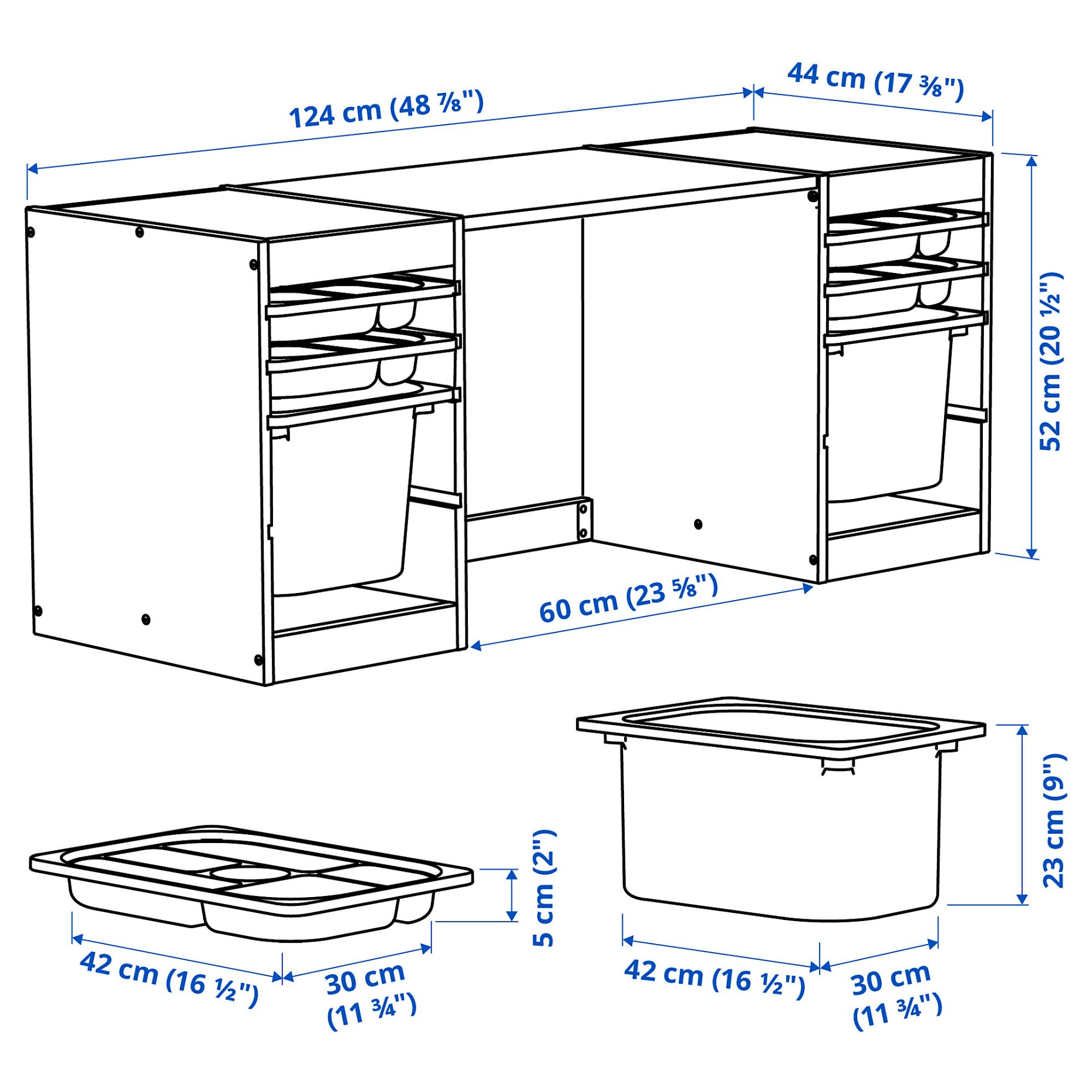 TROFAST, desk with mesh storage boxes/trays, 124x44x52 cm, 896.139.30