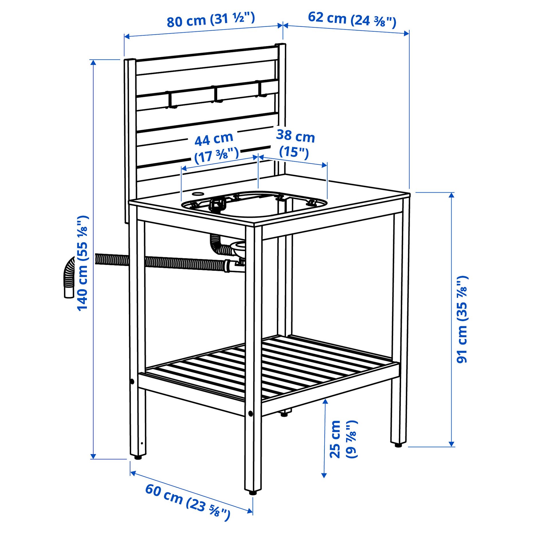 NÄMMARÖ, kitchen with sink unit outdoor, 240x62 cm, 896.155.28