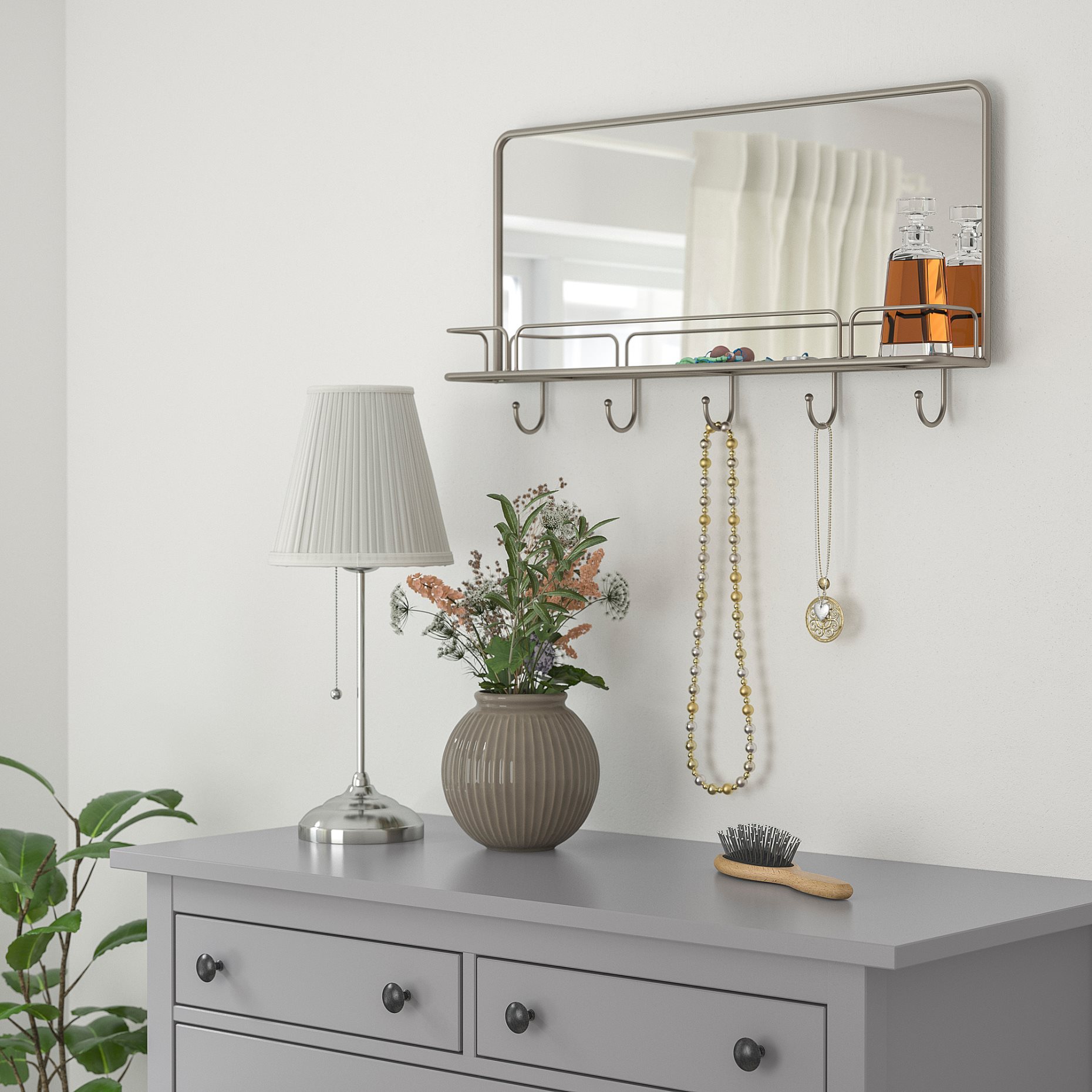 SYNNERBY, mirror with shelf and hooks, 71x38 cm, 904.712.70