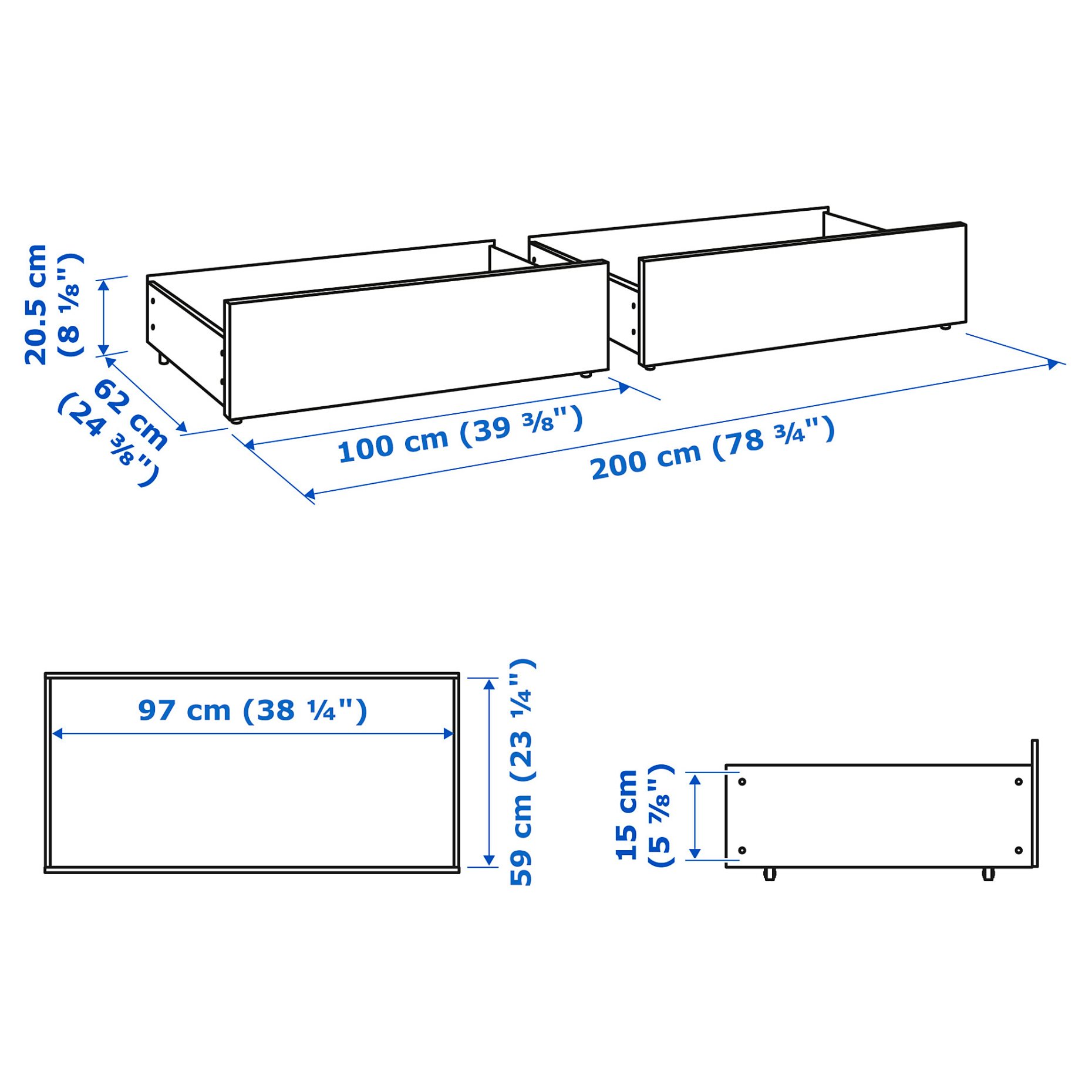 MALM, bed storage box for high bed frame, 200 cm, 905.902.68