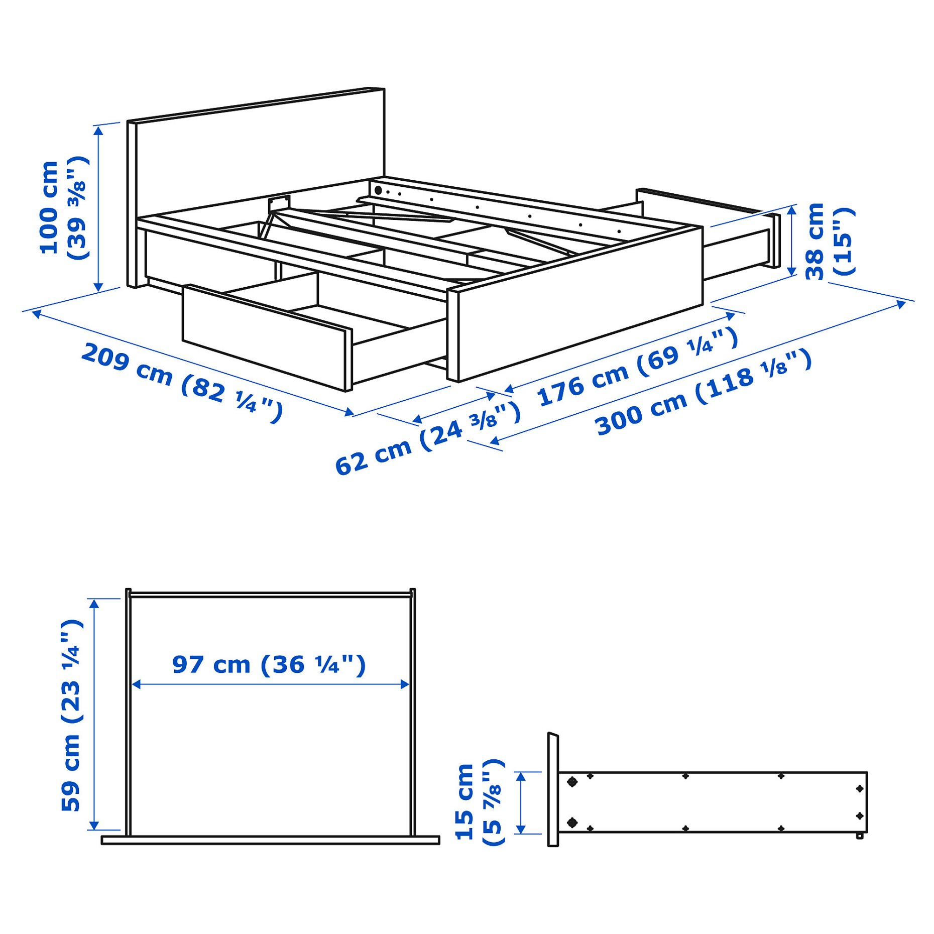 MALM, bed frame/high with 4 storage boxes, 160X200 cm, 990.226.73