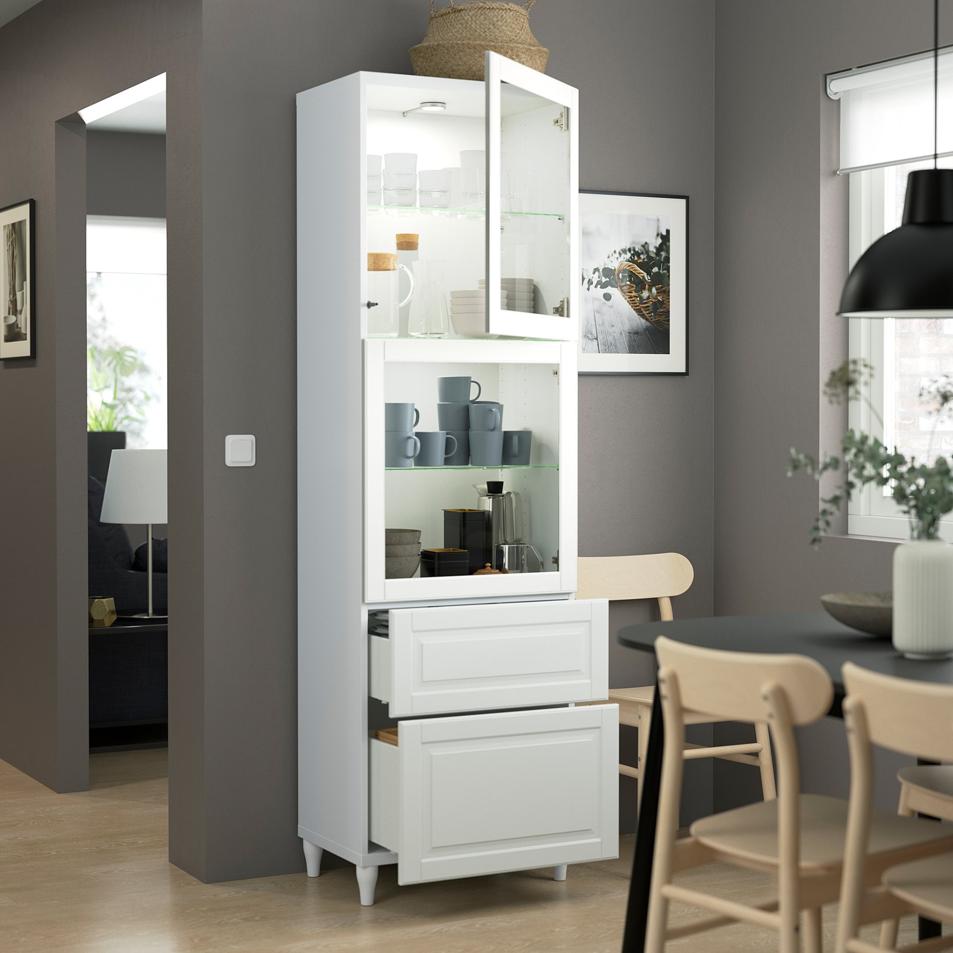 BESTÅ, storage combination with glass doors soft closing, 60x42x202 cm, 993.892.66