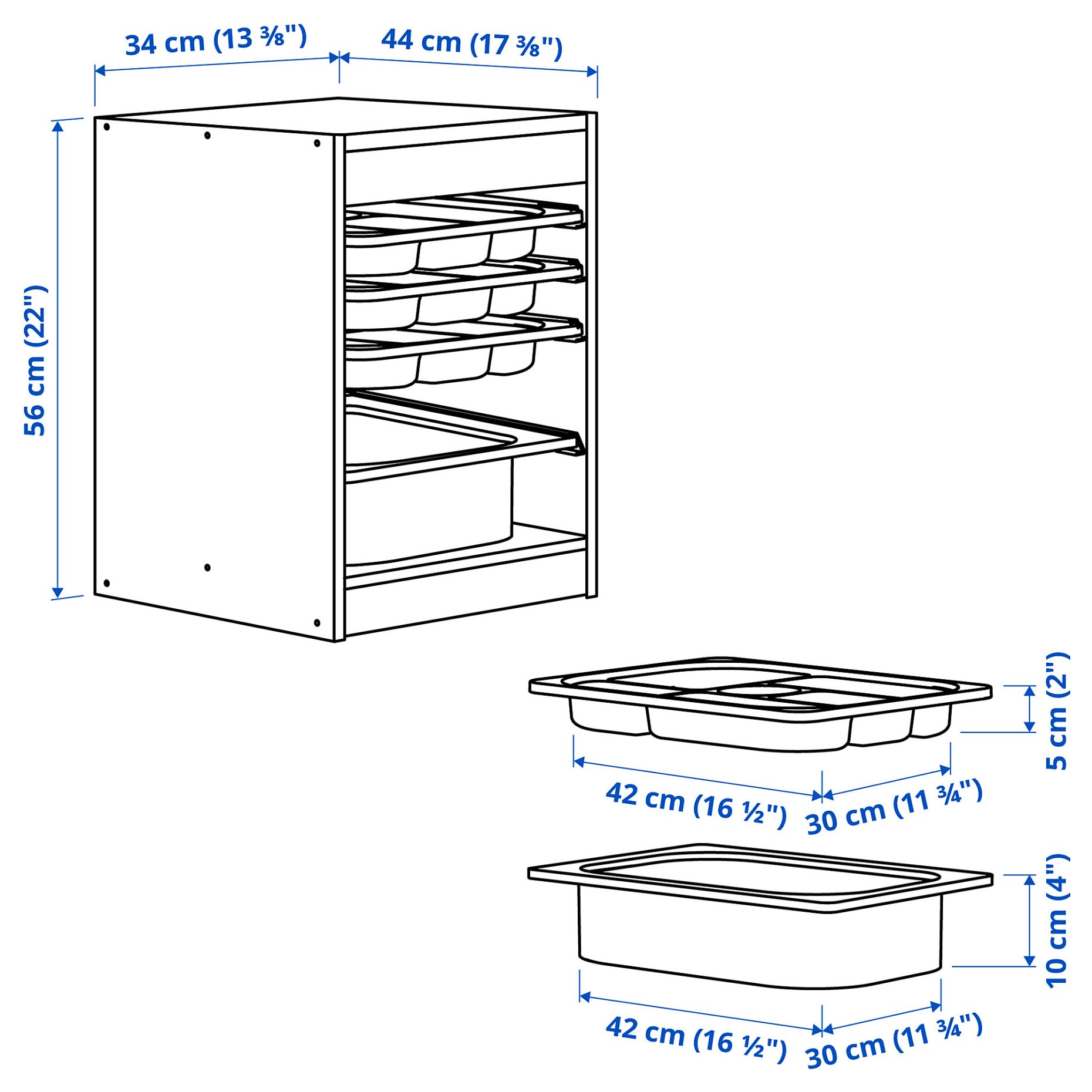 TROFAST, σύνθεση αποθήκευσης με κουτί/δίσκους, 34x44x56 cm, 994.804.49