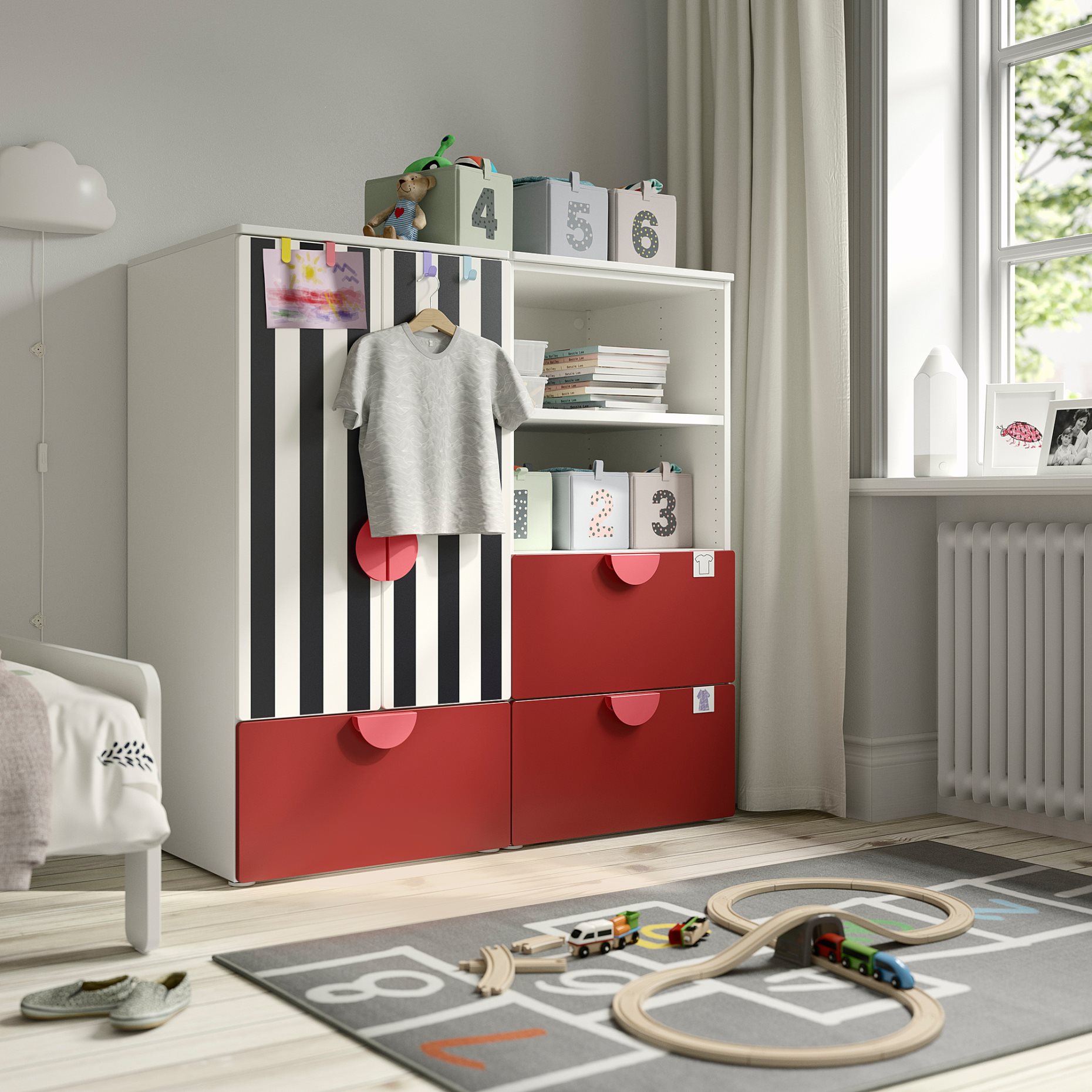 SMASTAD/PLATSA, storage combination with 3 drawers, 120x57x123 cm, 995.498.92