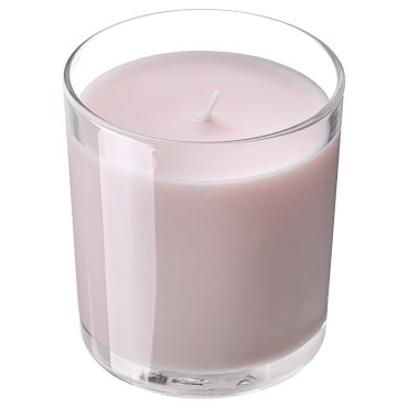 LOTSFÅGEL, scented candle in glass/pink flowers, 40 hr, 006.083.76