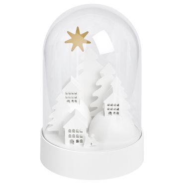 STRÅLA, table decoration with built-in LED light source/battery-operated/dome/village, 18 cm, 006.333.14
