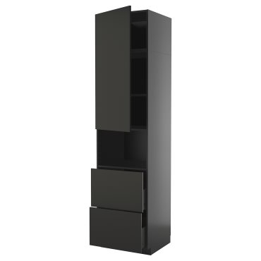 METOD/KNIVSHULT, high cabinet for microwave with door/2 drawers, 60x60x240 cm, 095.895.85
