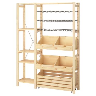 IVAR, shelving combination with bottle racks/2 box shelves, 134x30x179 cm, 095.905.79
