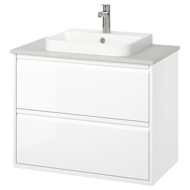 ANGSJON/BACKSJON, wash-stand with drawers/wash-basin/tap/high-gloss, 82x49x71 cm, 195.213.97