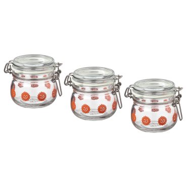 KORKEN, jar with lid clear glass patterned/3 pack, 13 cl, 305.536.45