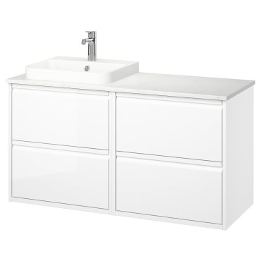 ANGSJON/BACKSJON, wash-stand/wash-basin/tap/high gloss, 122x49x71 cm, 395.285.62