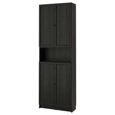 BILLY/OXBERG, bookcase with doors/height extension unit, 80x30x237 cm, 494.833.70
