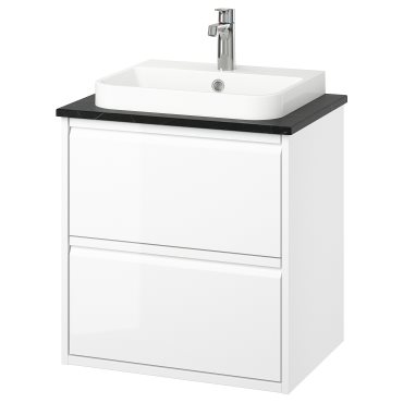 ANGSJON/BACKSJON, wash-stand with drawers/wash-basin/tap/high-gloss, 62x49x71 cm, 695.213.66