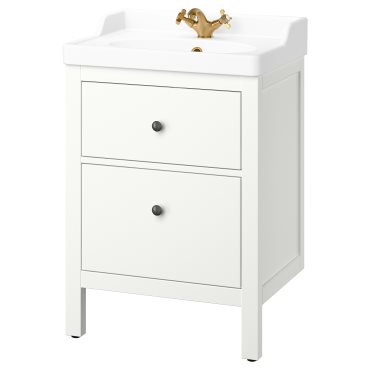 HEMNES/RUTSJON, βάση νιπτήρα με συρτάρια/νιπτήρα/μπαταρία, 62x49x95 cm, 695.599.91