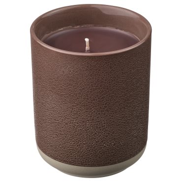 SILKESTRÄD, scented candle in ceramic jar/leather & vanilla, 45 hr, 705.703.94