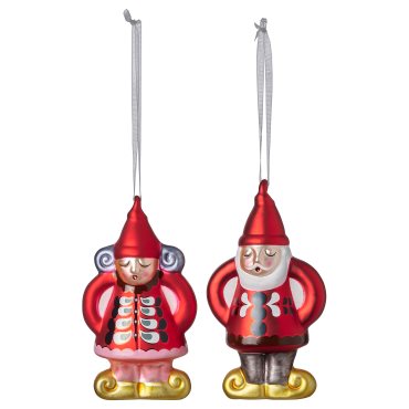 VINTERFINT, hanging decoration/Santa Claus/glass, set of 2, 805.303.69