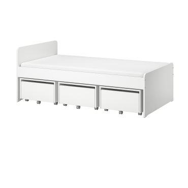 SLAKT, bed frame with 3 storage boxes, 90x200 cm, 893.860.70