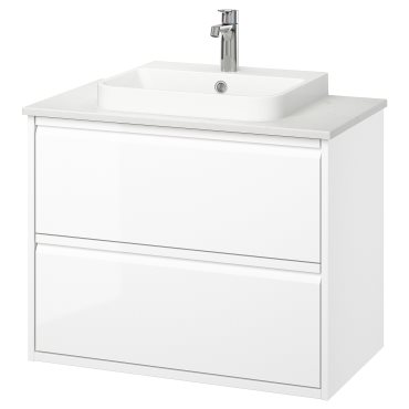 ANGSJON/BACKSJON, wash-stand with drawers/wash-basin/tap/high-gloss, 82x49x71 cm, 895.213.89