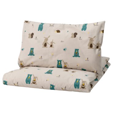 LEN, duvet cover 1 pillowcase for cot, 110x125/35x55 cm, 906.288.17