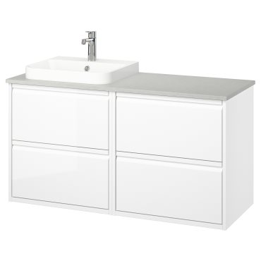 ANGSJON/BACKSJON, wash-stand/wash-basin/tap/high gloss, 122x49x71 cm, 995.285.78