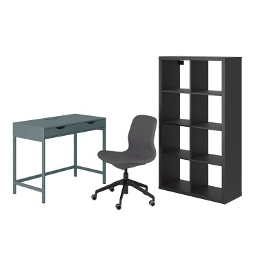 ALEX/LANGFJALL/KALLAX, σύνθεση γραφείου και αποθήκευσης με περιστρεφόμενη καρέκλα, 094.367.57