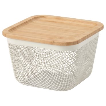 IKEA 365+, τετράγωνο μεταλλικό καλάθι τροφίμων με καπάκι, 15x15x11 cm, 195.808.72