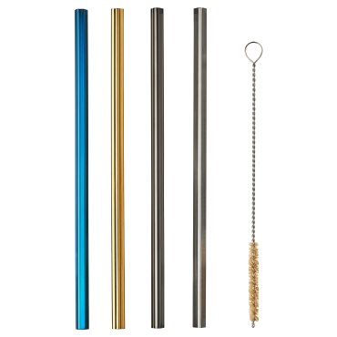 LUFTTÄT, drinking straws mixed shapes/cleanbrush set of 5, 205.612.88
