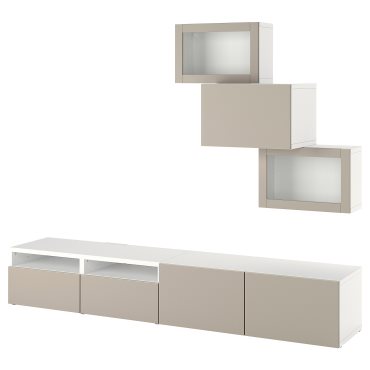 BESTÅ, TV storage combination/glass doors/drawers soft closing, 240x42x190 cm, 294.365.15