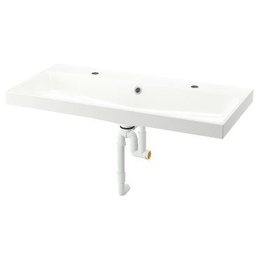BACKSJON, wash-basin with water trap, 100x48 cm, 395.167.62