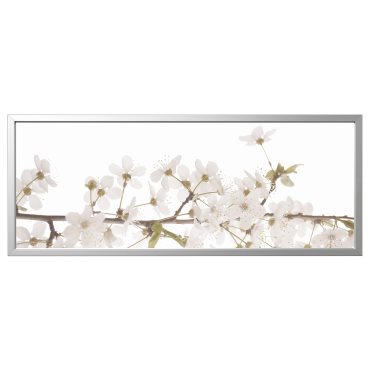 BJÖRKSTA, picture with frame/white flowers, 140x56 cm, 495.089.31