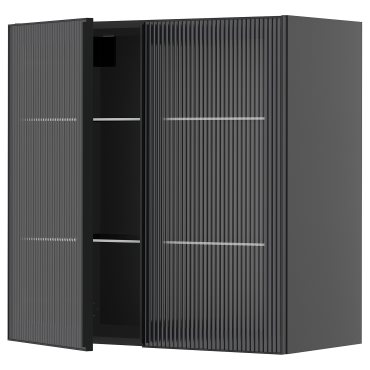 METOD, wall cabinet with shelves/2 glass doors, 80x80 cm, 595.868.53