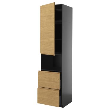 METOD/KNIVSHULT, high cabinet for microwave with door/2 drawers, 60x60x240 cm, 895.872.62
