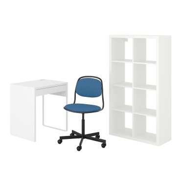 MICKE/ORFJALL/KALLAX, desk and storage combination with swivel chair, 394.367.51