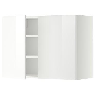 METOD, wall cabinet with shelves/2 doors, 80x60 cm, 394.670.35