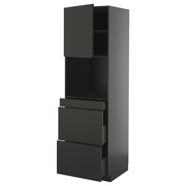 METOD/KNIVSHULT, high cabinet for microwave combi with door/3 drawers, 60x60x200 cm, 395.885.32