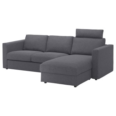 VIMLE, τριθέσιος καναπές με σεζλόνγκ με κεφαλάρι, 593.991.06