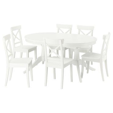 ROSENTORP, τραπέζι και 6 καρέκλες, 160/215x110 cm, 796.101.35