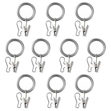 SYRLIG, curtain ring with clip and hook 10 pack, 38 mm, 804.897.89