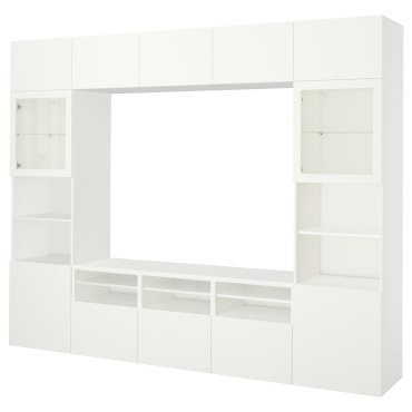 BESTÅ, σύνθεση αποθήκευσης TV/γυάλινες πόρτες/συρτάρια με μαλακό κλείσιμο, 300x42x231 cm, 794.110.13