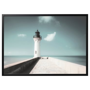 BJÖRKSTA, picture with frame/white lighthouse, 140x100, 795.089.20